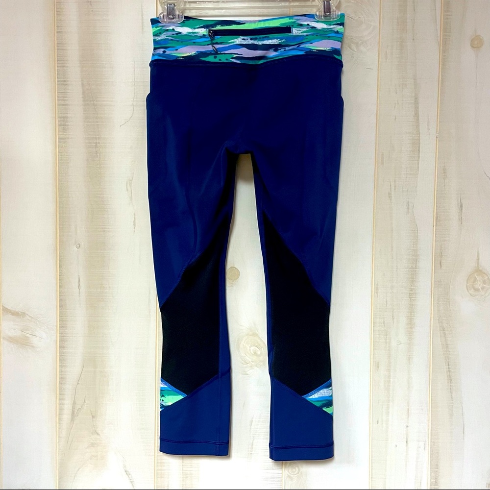 Lululemon Pace Rival Crop Hero Blue Green Leggings With Pockets Sz 4 - Picture 4 of 8